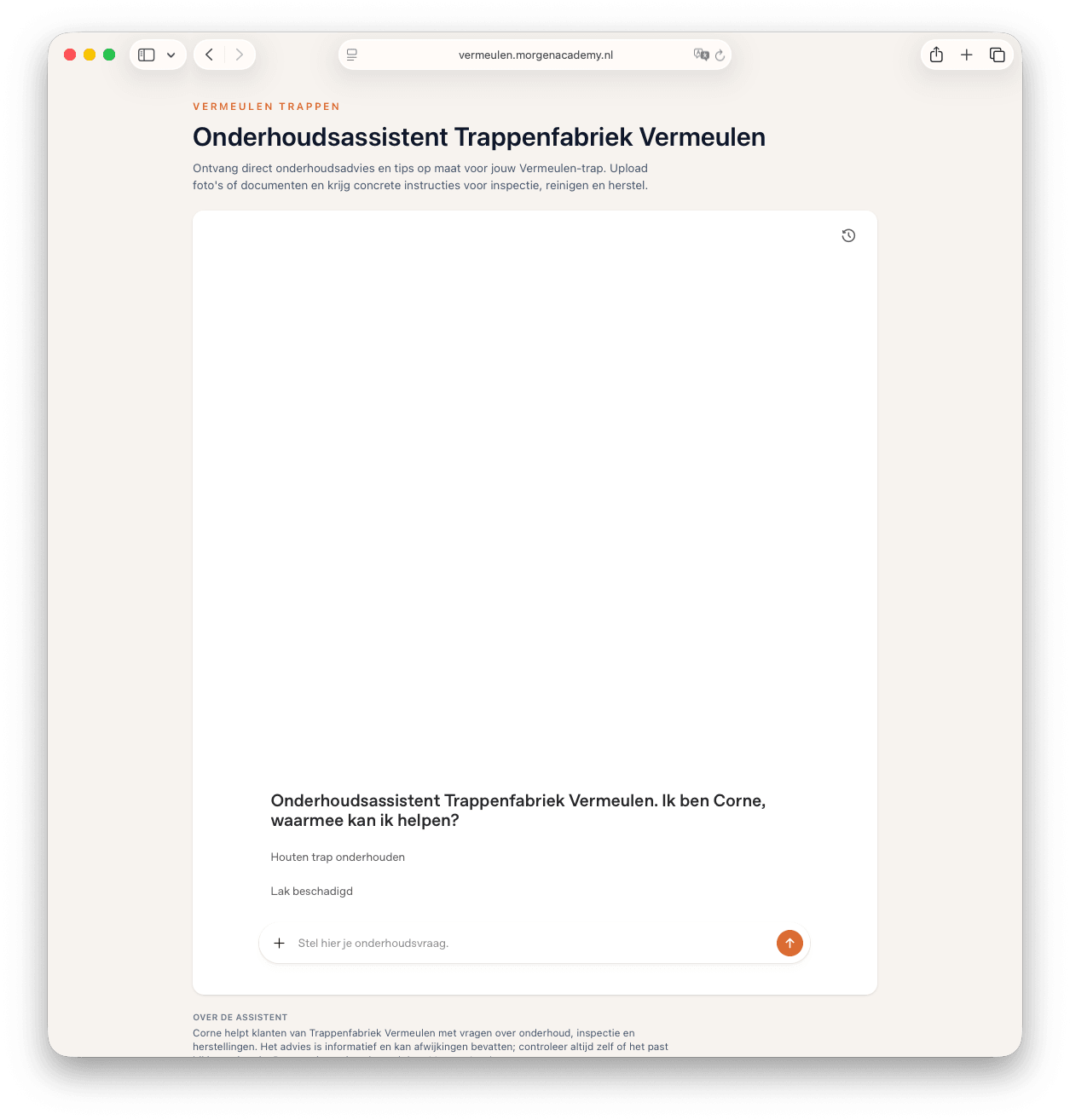 Screenshot van een digitaal onderhoudsadvies op basis van documentatie